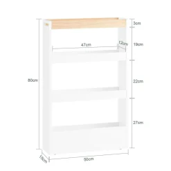 SoBuy Wózek kuchenny z 3 półkami Biały 50x14.5x80cm Nowoczesny NSR12-W
