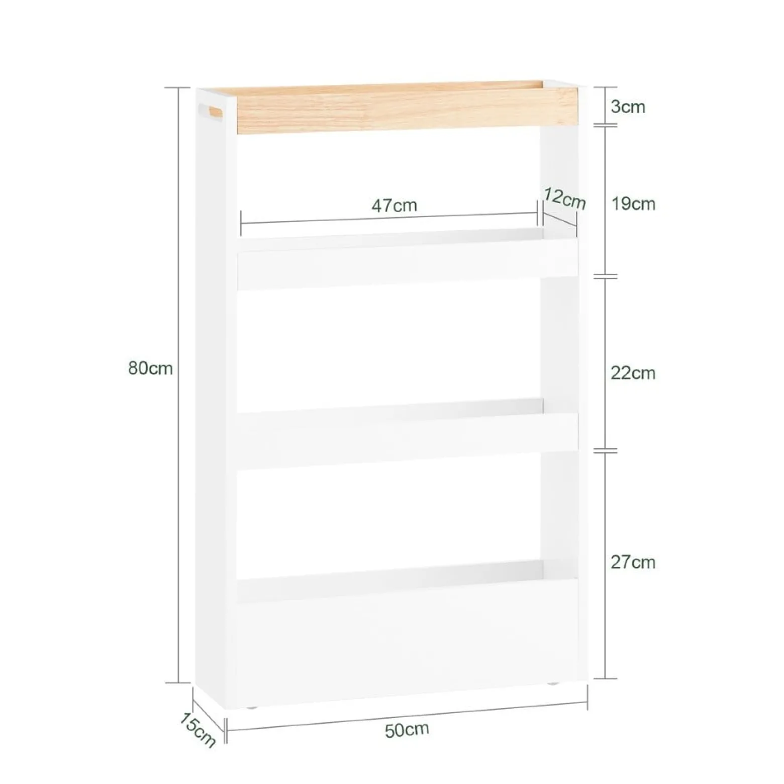 SoBuy Wózek kuchenny z 3 półkami Biały 50x14.5x80cm Nowoczesny NSR12-W