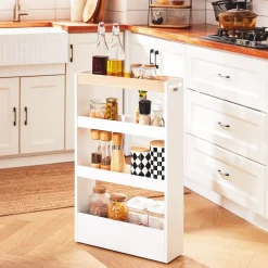 SoBuy Wózek kuchenny z 3 półkami Biały 50x14.5x80cm Nowoczesny NSR12-W