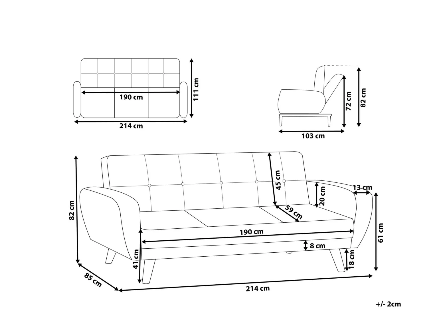 Sofa kanapa trzyosobowa rozkładana czarna