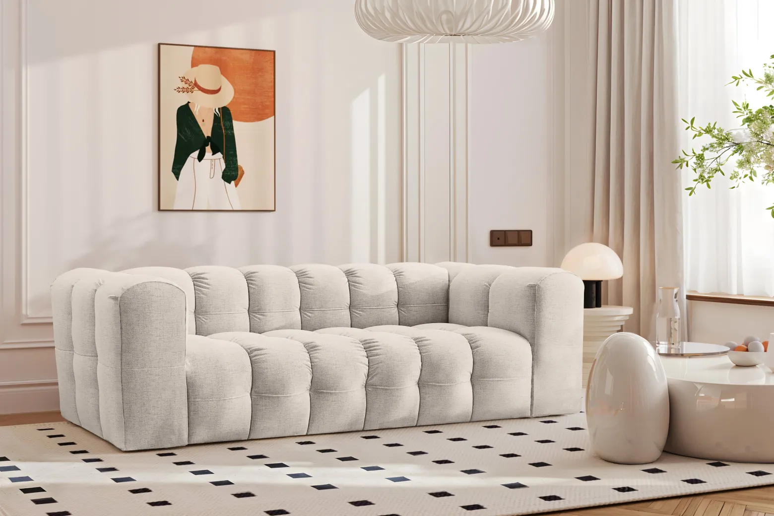 Sofa 3-osobowa, Kanapa BALOO, tkanina Szenil, Ecru