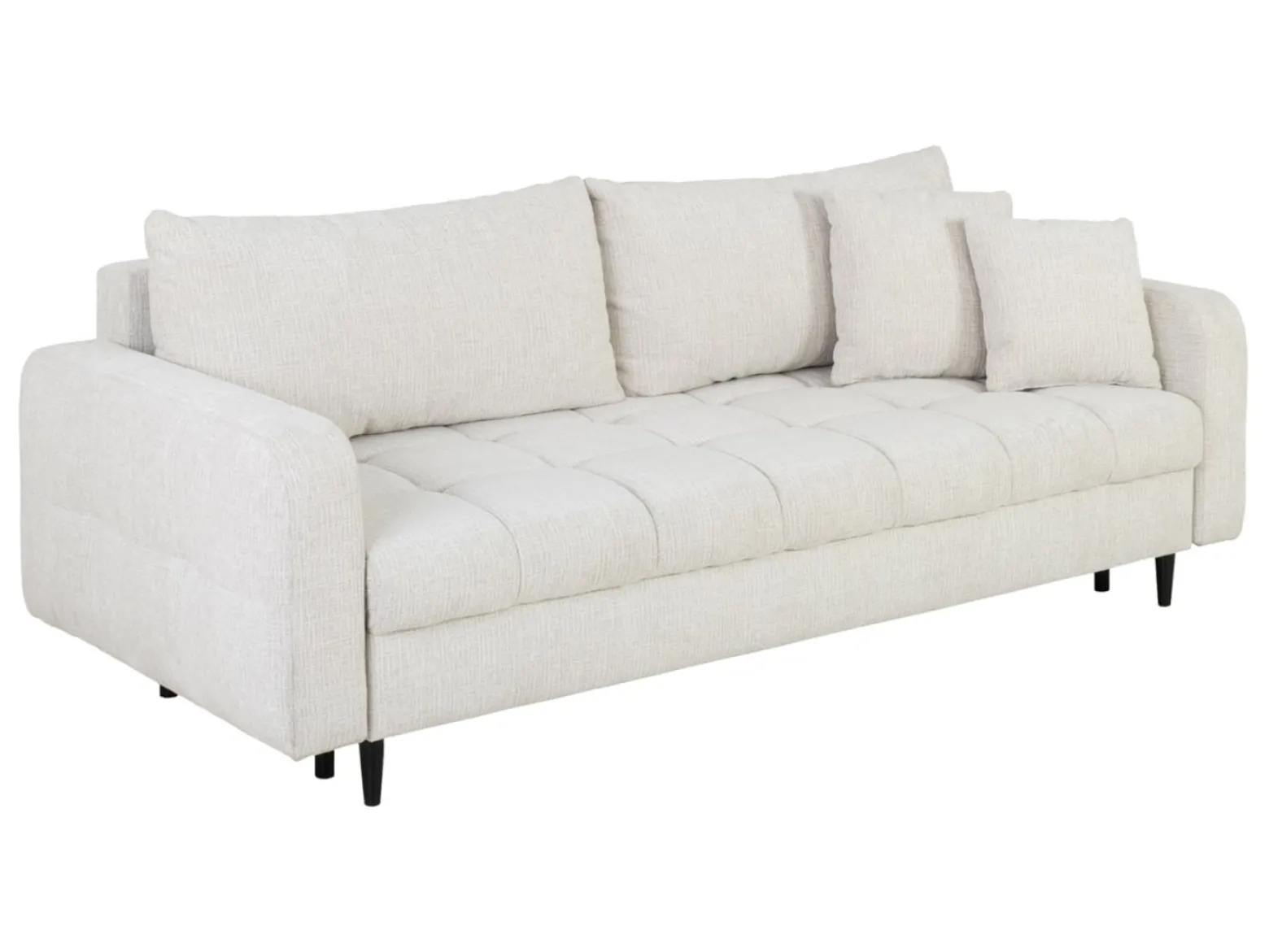 Sofa trzyosobowa Sorella rozkładana z pojemnikiem szenilowa perłowa