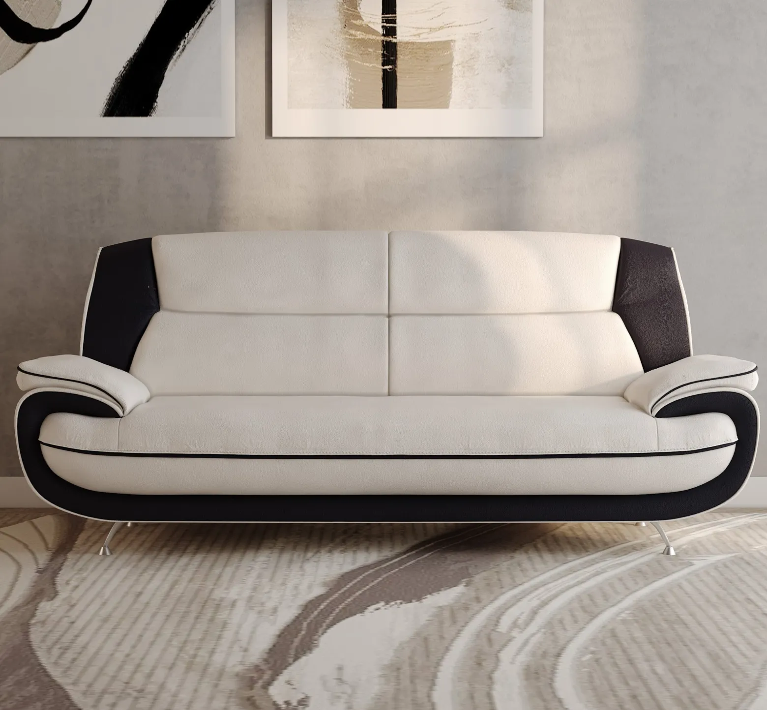 Sofa trzyosobowa, tkanina Soft, biało-czarna, Palermo