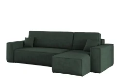 Sofa w kształcie L BEST narożnik, tkanina Poso, Ciemnozielony Prawostronny