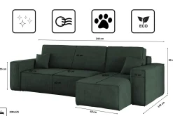 Sofa w kształcie L BEST narożnik, tkanina Poso, Ciemnozielony Prawostronny
