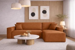 Sofa w kształcie L BEST narożnik tkanina Neve, Miedziany Prawostronny