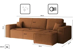 Sofa w kształcie L BEST narożnik tkanina Neve, Miedziany Prawostronny