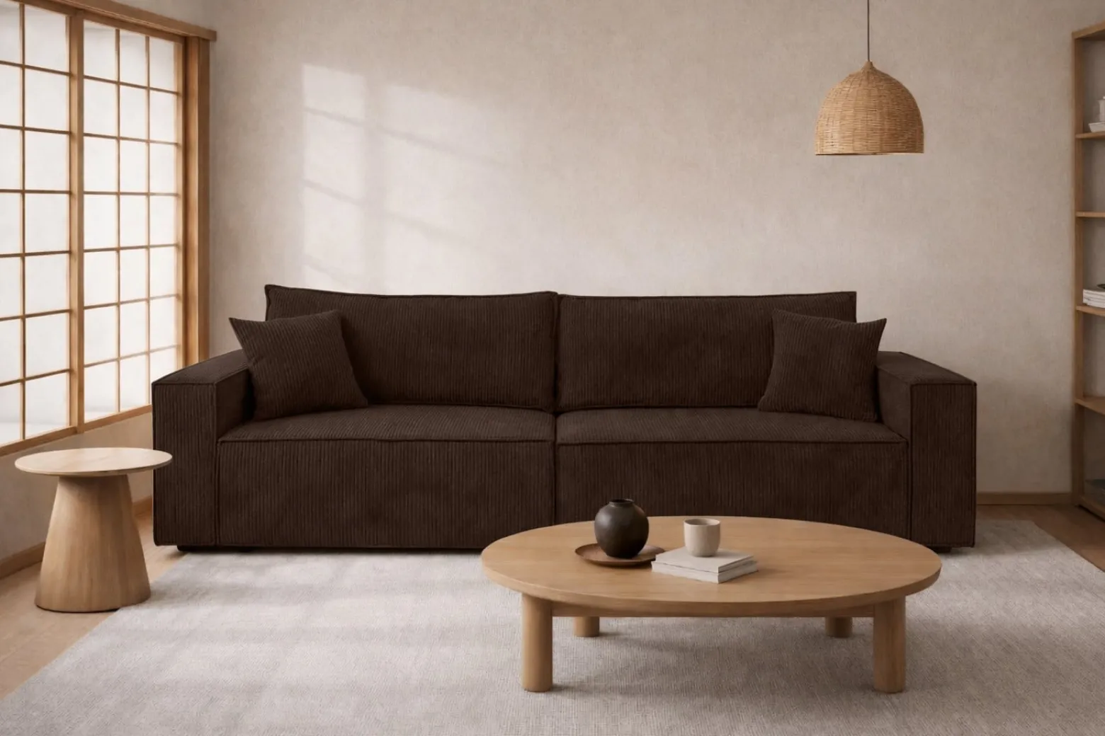 Sofa z funkcją spania, sztruks Poso, Brązowy, BEST SCORNER