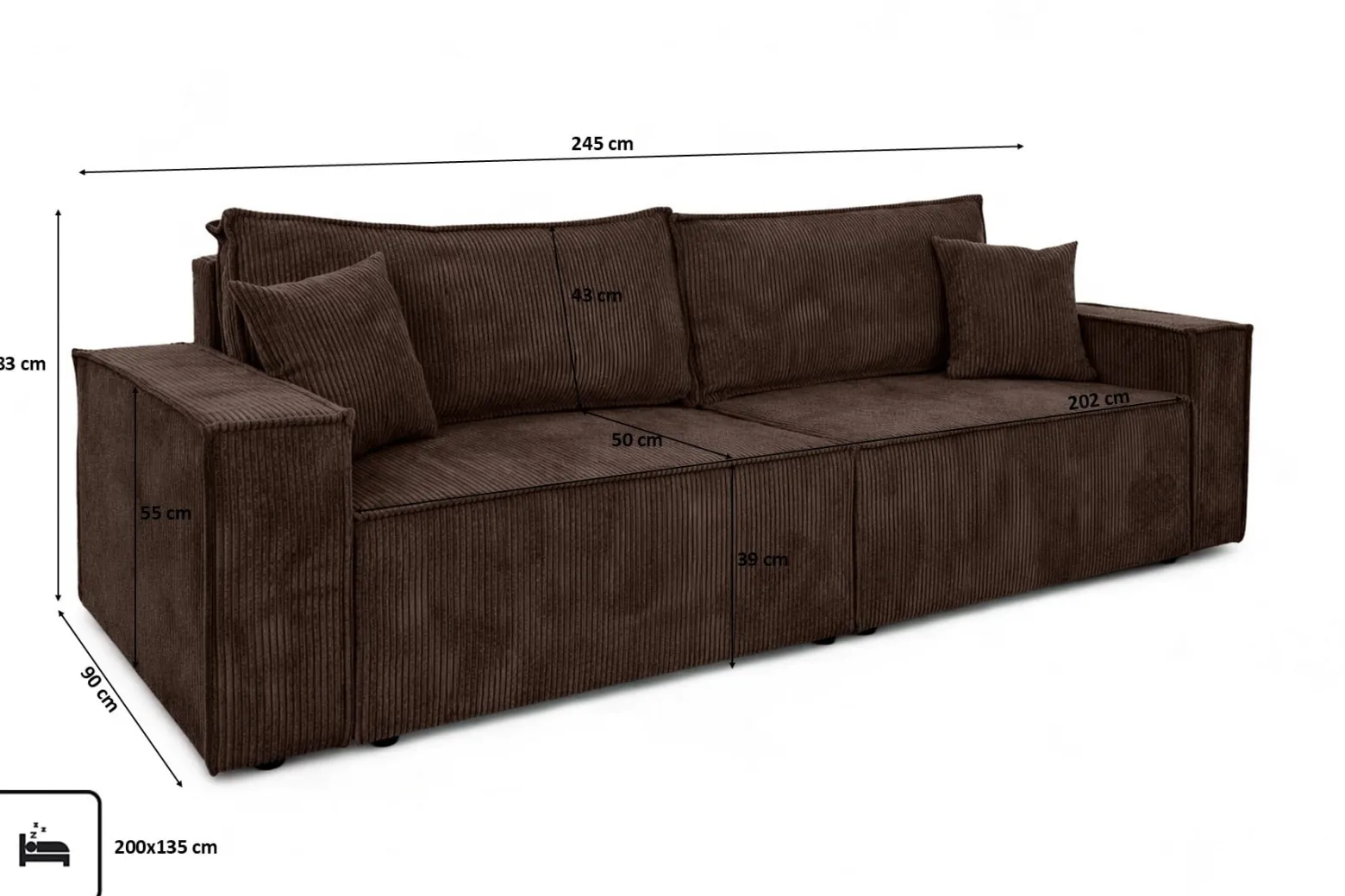 Sofa z funkcją spania, sztruks Poso, Brązowy, BEST SCORNER