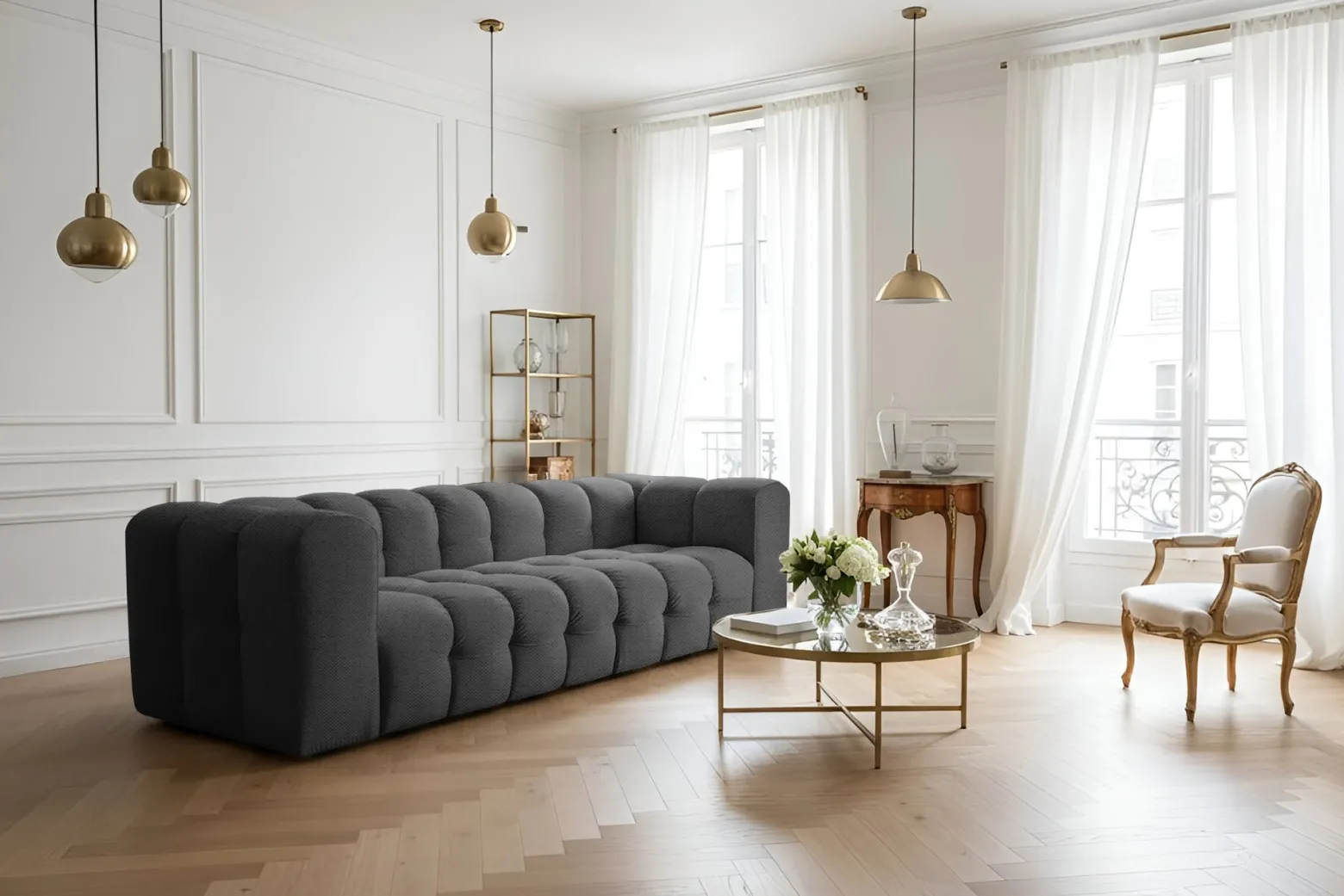 Sofa Baloo, 4-osobowa, do salonu, tkanina Moly, antracyt