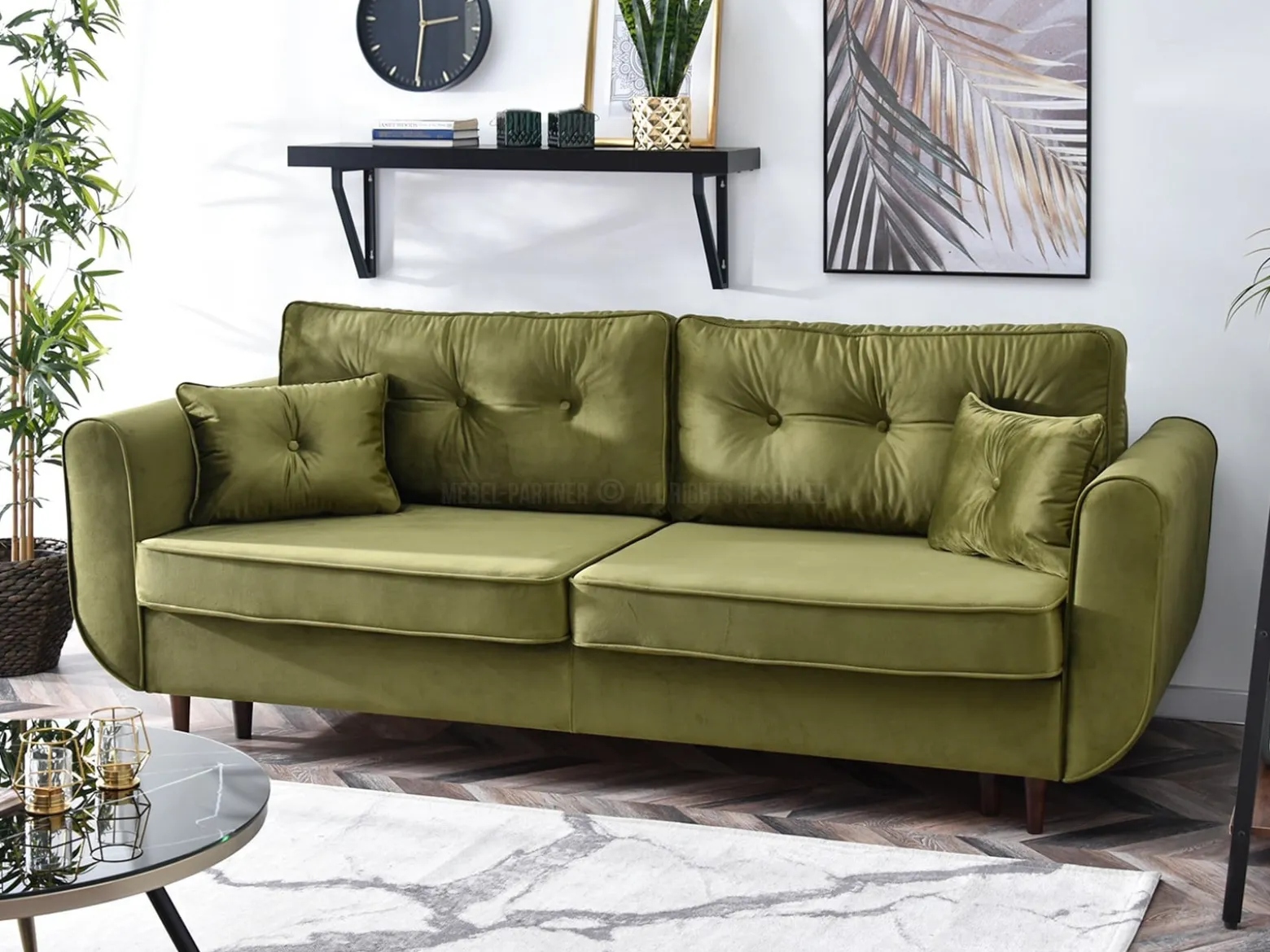 Sofa Blink Zielony-Jasny Welur, Podstawa Czarny