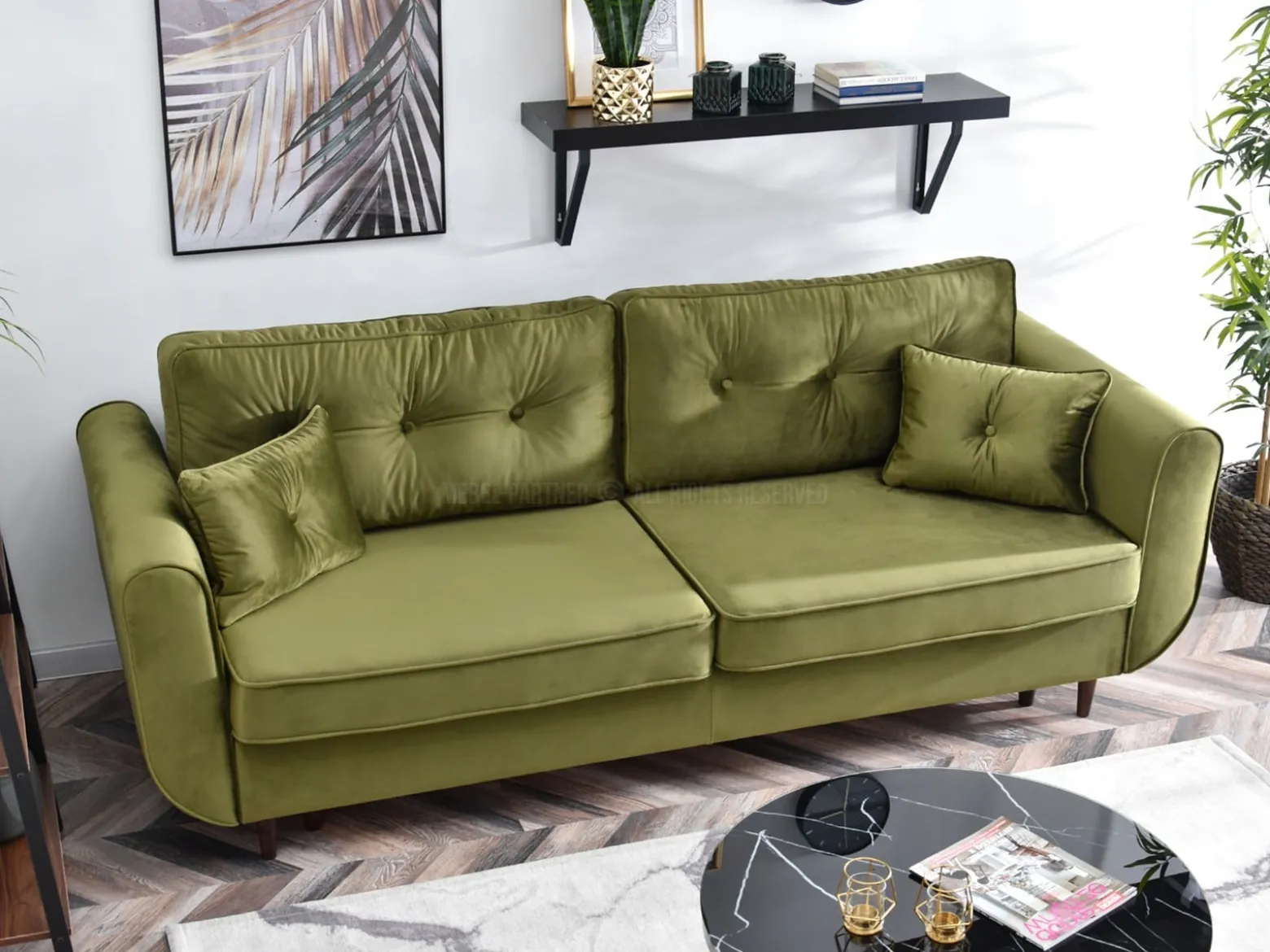 Sofa Blink Zielony-Jasny Welur, Podstawa Czarny