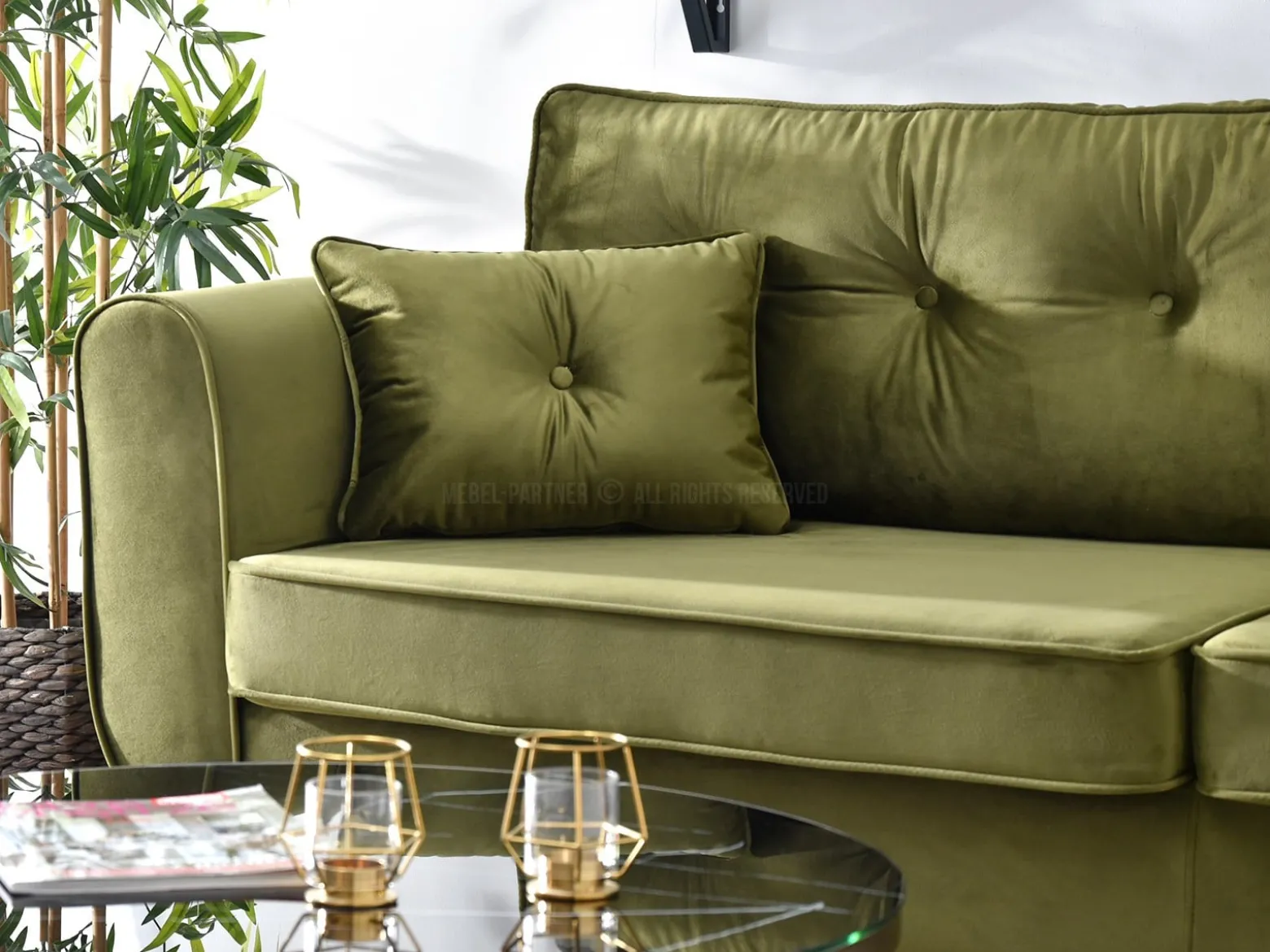 Sofa Blink Zielony-Jasny Welur, Podstawa Czarny