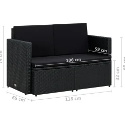 Sofa Czarny Technorattan vidaXL