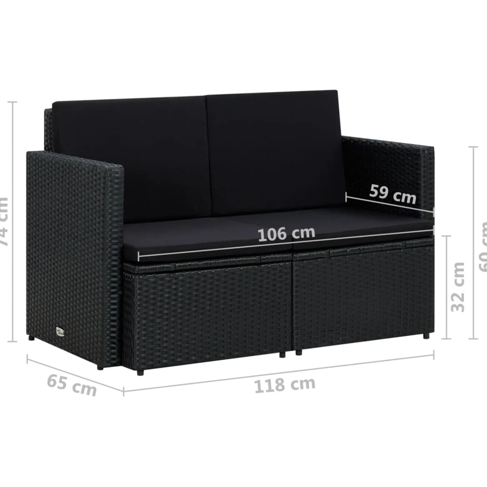 Sofa Czarny Technorattan vidaXL