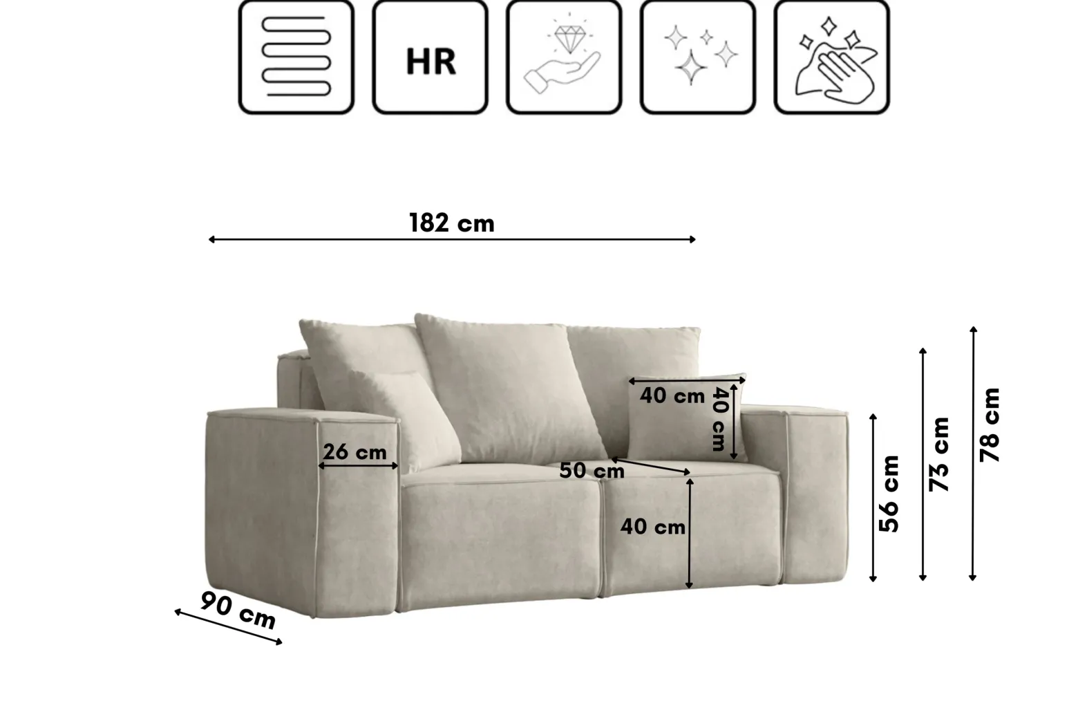 Sofa dwuosobowa ELLA, tkanina Noel, Jasnoszary