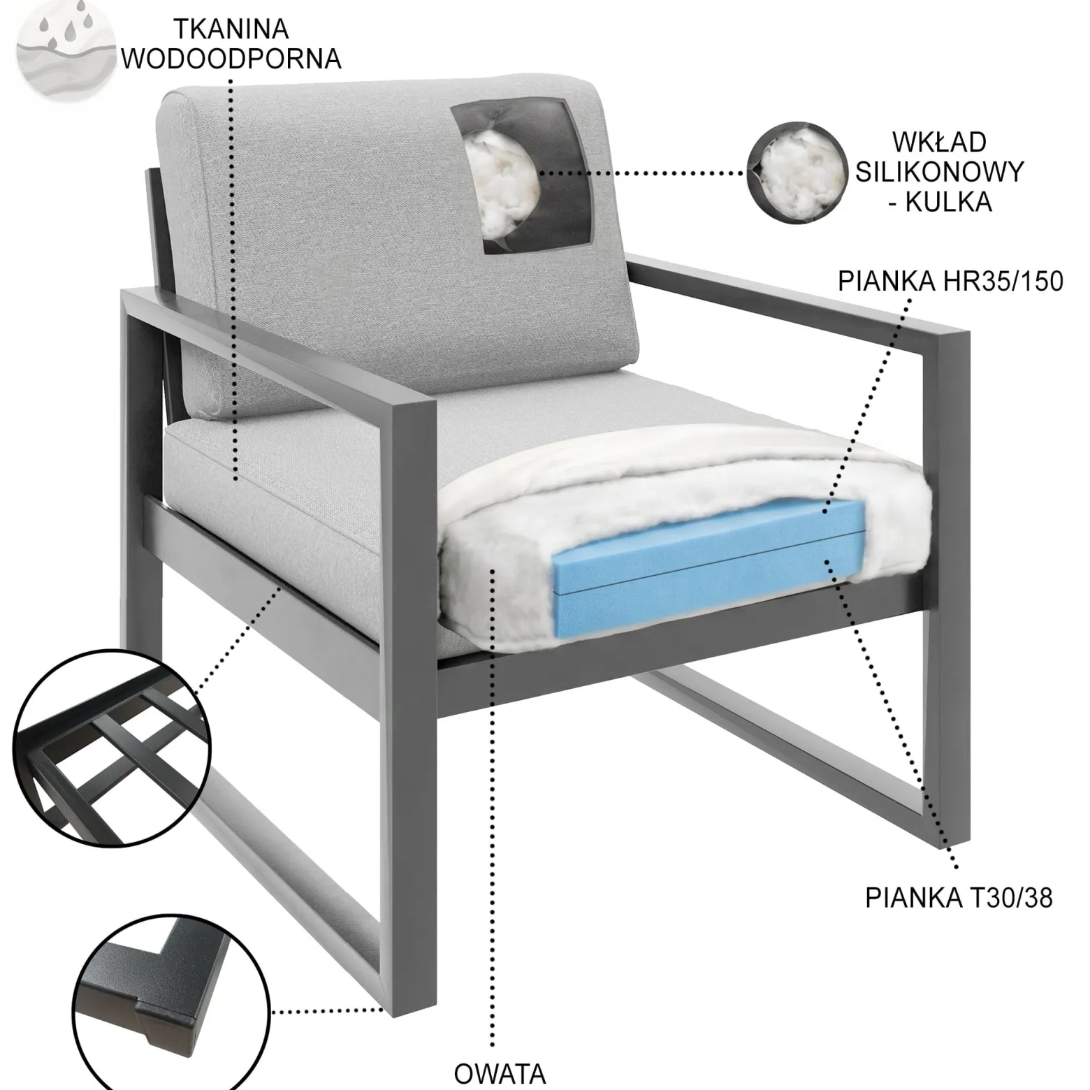 Sofa dwuosobowa ogrodowa STELLA jasny szary – metalowy,