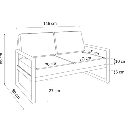 Sofa dwuosobowa ogrodowa STELLA jasny szary – metalowy,