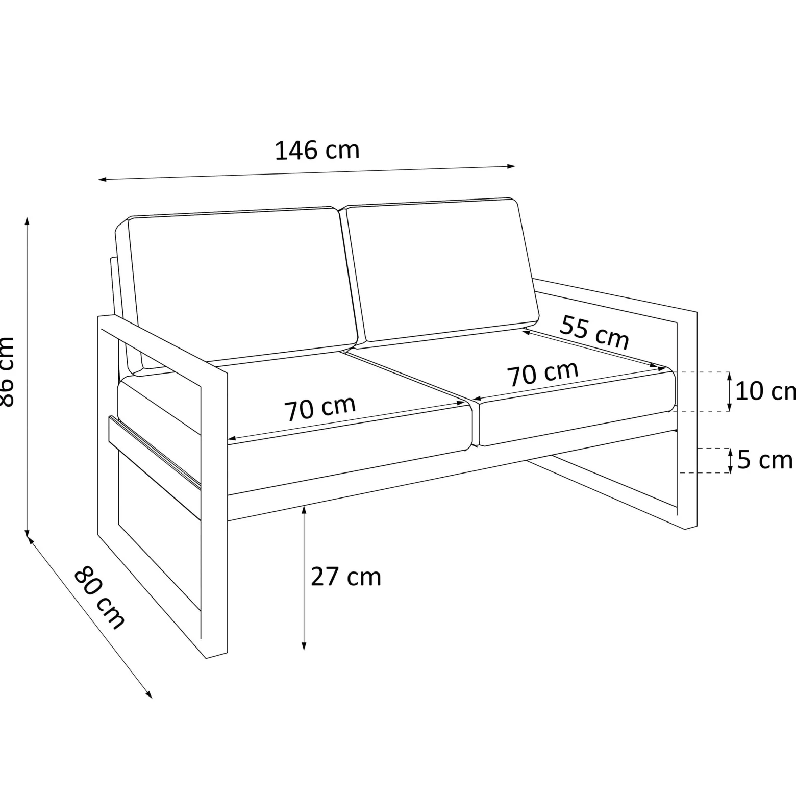 Sofa dwuosobowa ogrodowa STELLA jasny szary – metalowy,