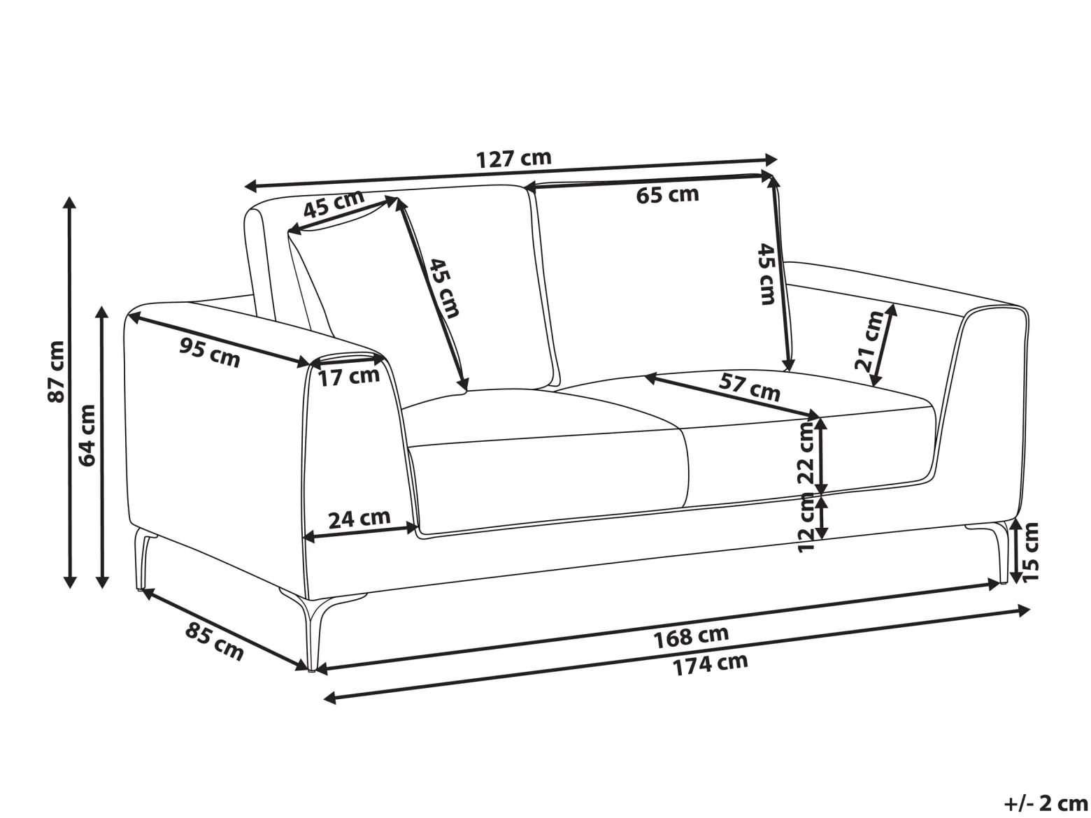 Sofa dwuosobowa poduszki biała