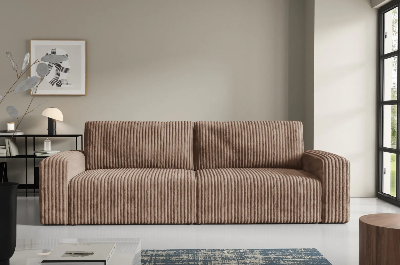 Sofa FANO z bokami funkcja spania sztruks Kolor: TILIA 17
