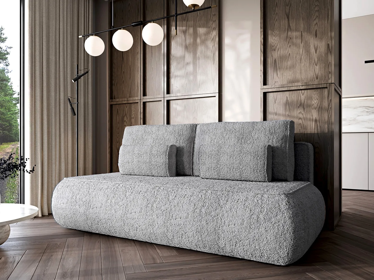 Sofa GAJA baranek boucle szara wygodna nowoczesna