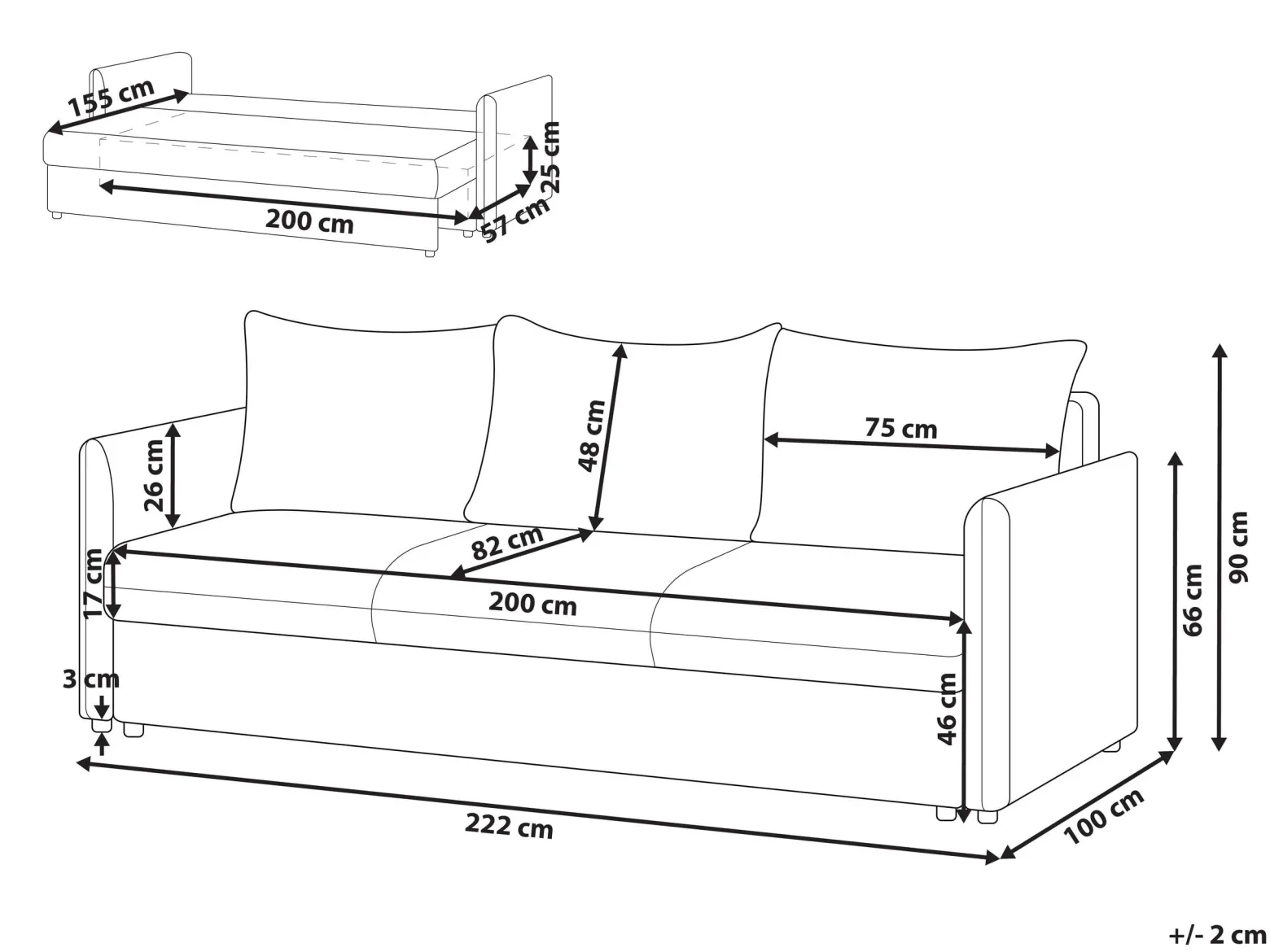 Sofa kanapa rozkładana 3-osobowa brązowa