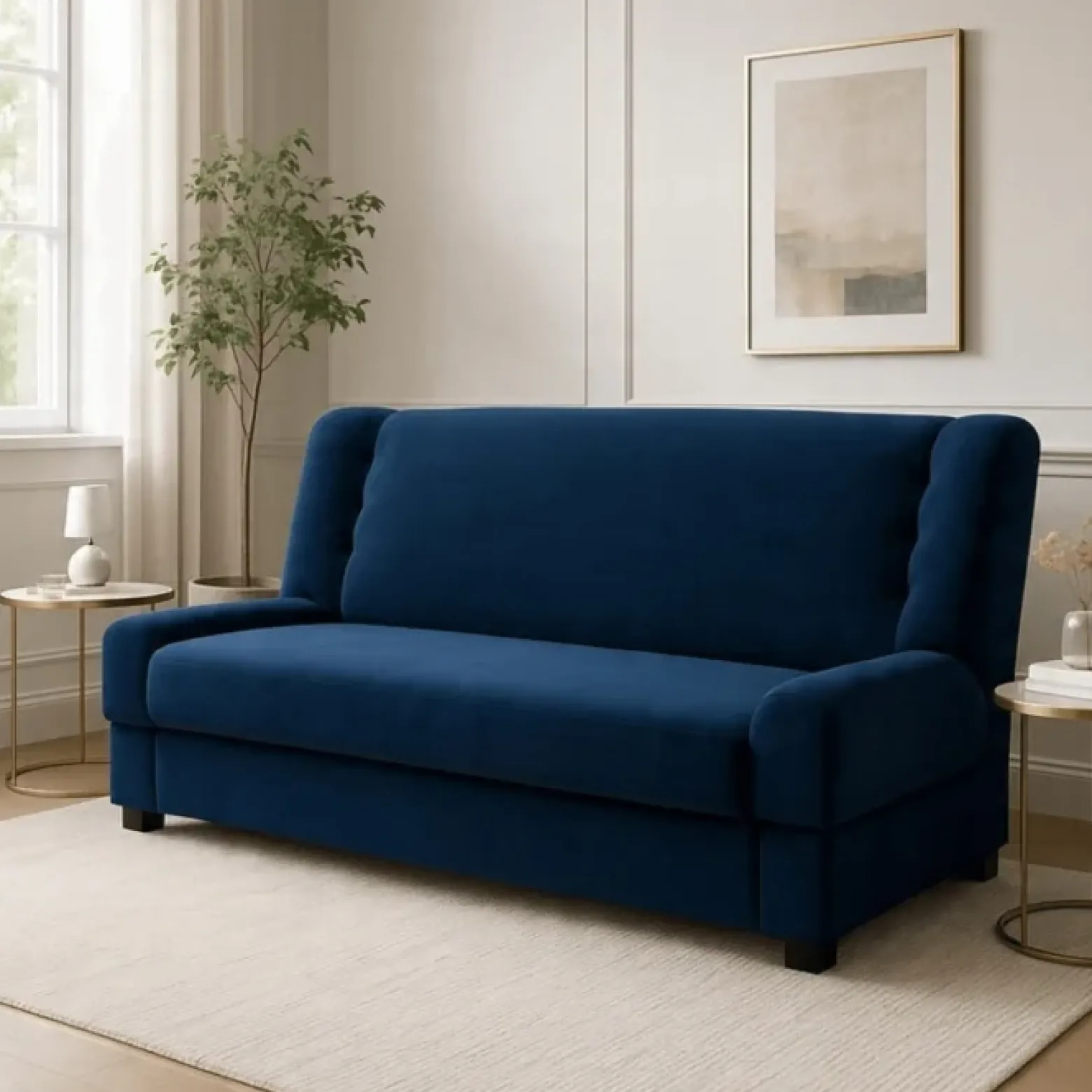 Sofa kanapa rozkładana z funkcją spania wersalka dwuosobowa granatowa piano