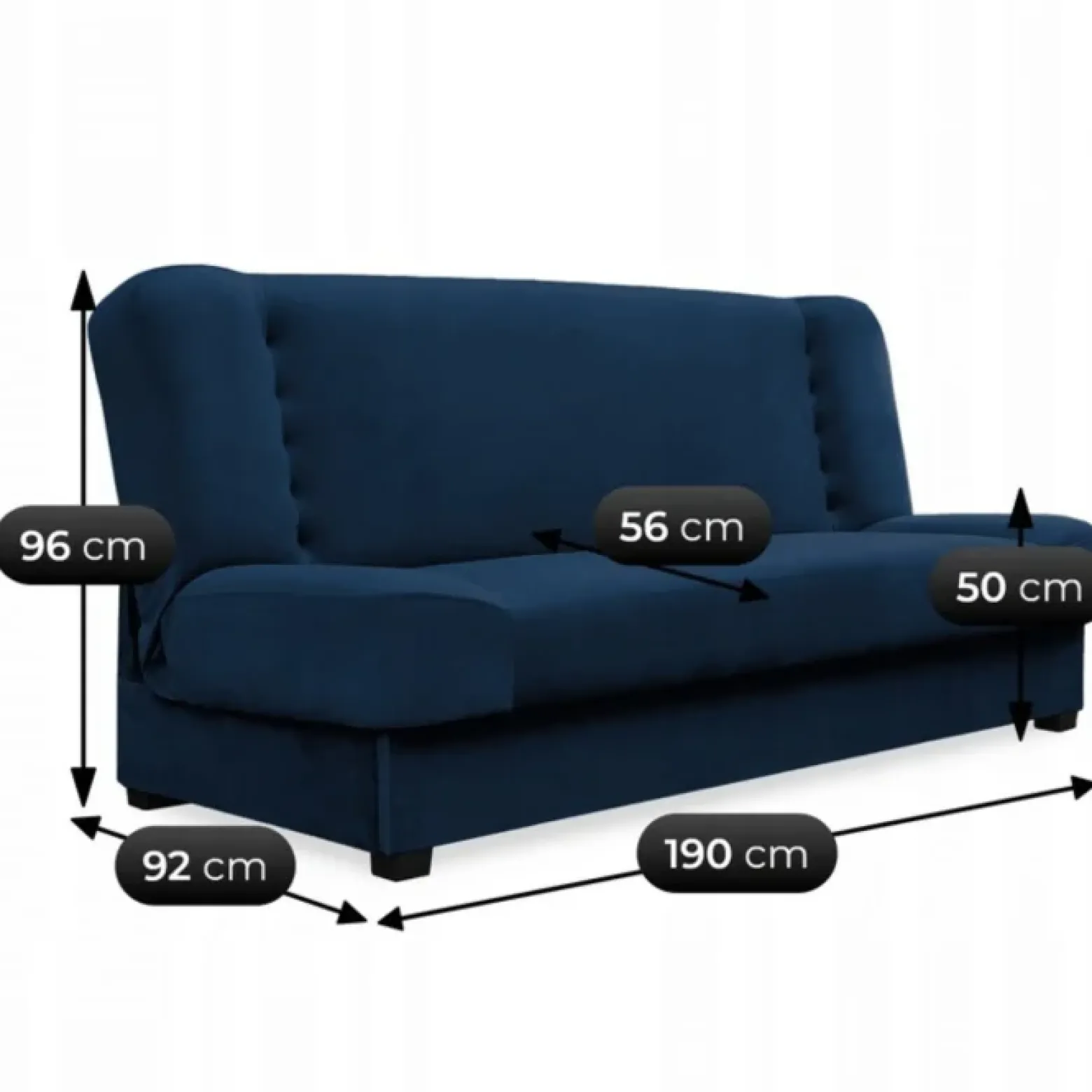 Sofa kanapa rozkładana z funkcją spania wersalka dwuosobowa granatowa piano