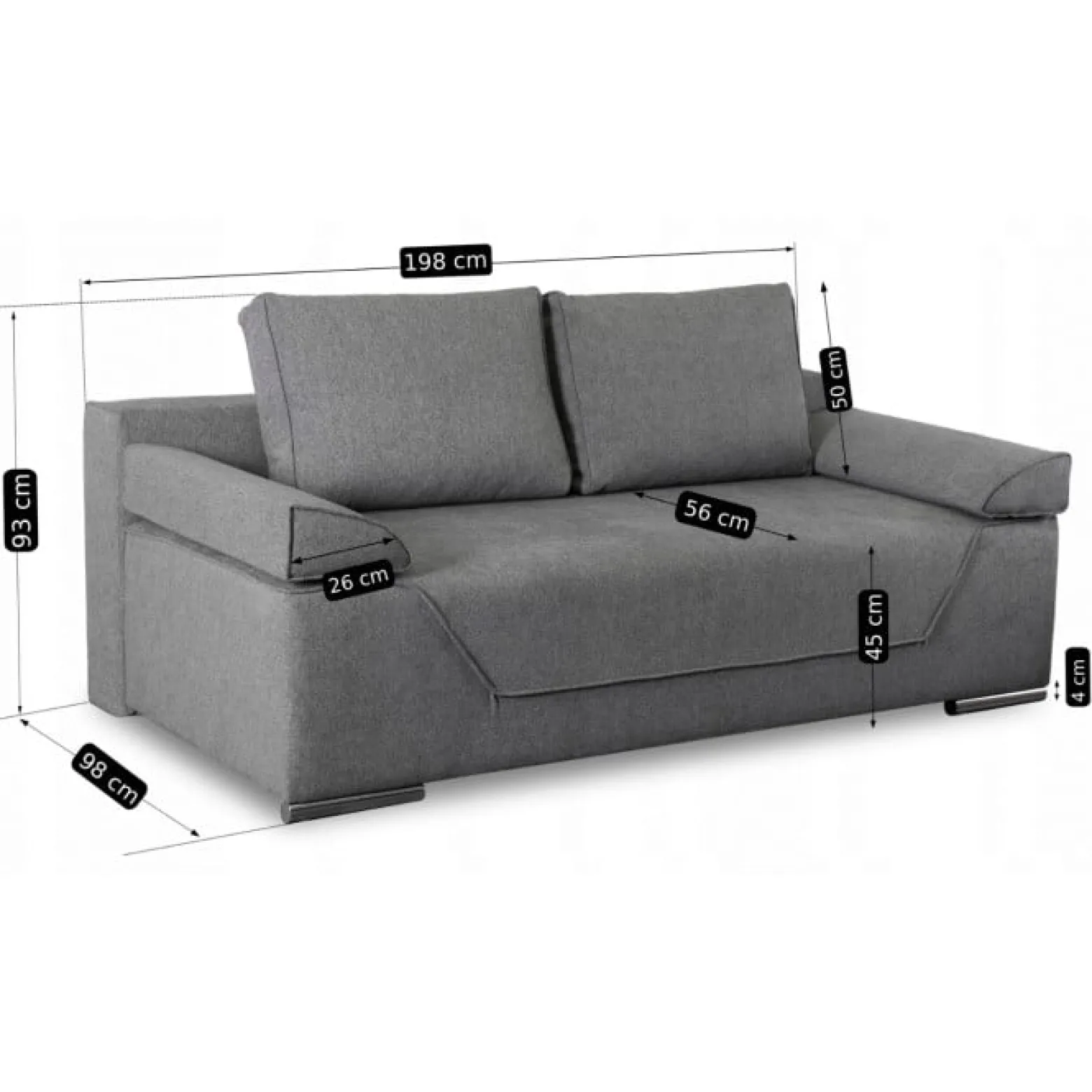 Sofa Kanapa Rozkładana z Funkcją Spania Wersalka Dwuosobowa Szara RENO