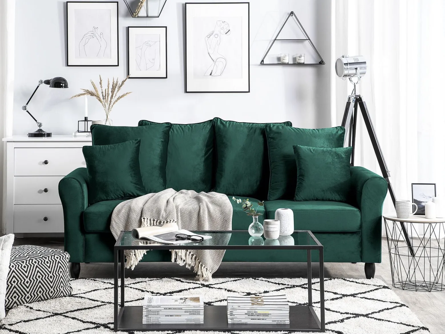 Sofa kanapa trzyosobowa welurowa zielona