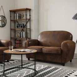 Sofa klubowa Vintage skóra ekologiczna brązowa