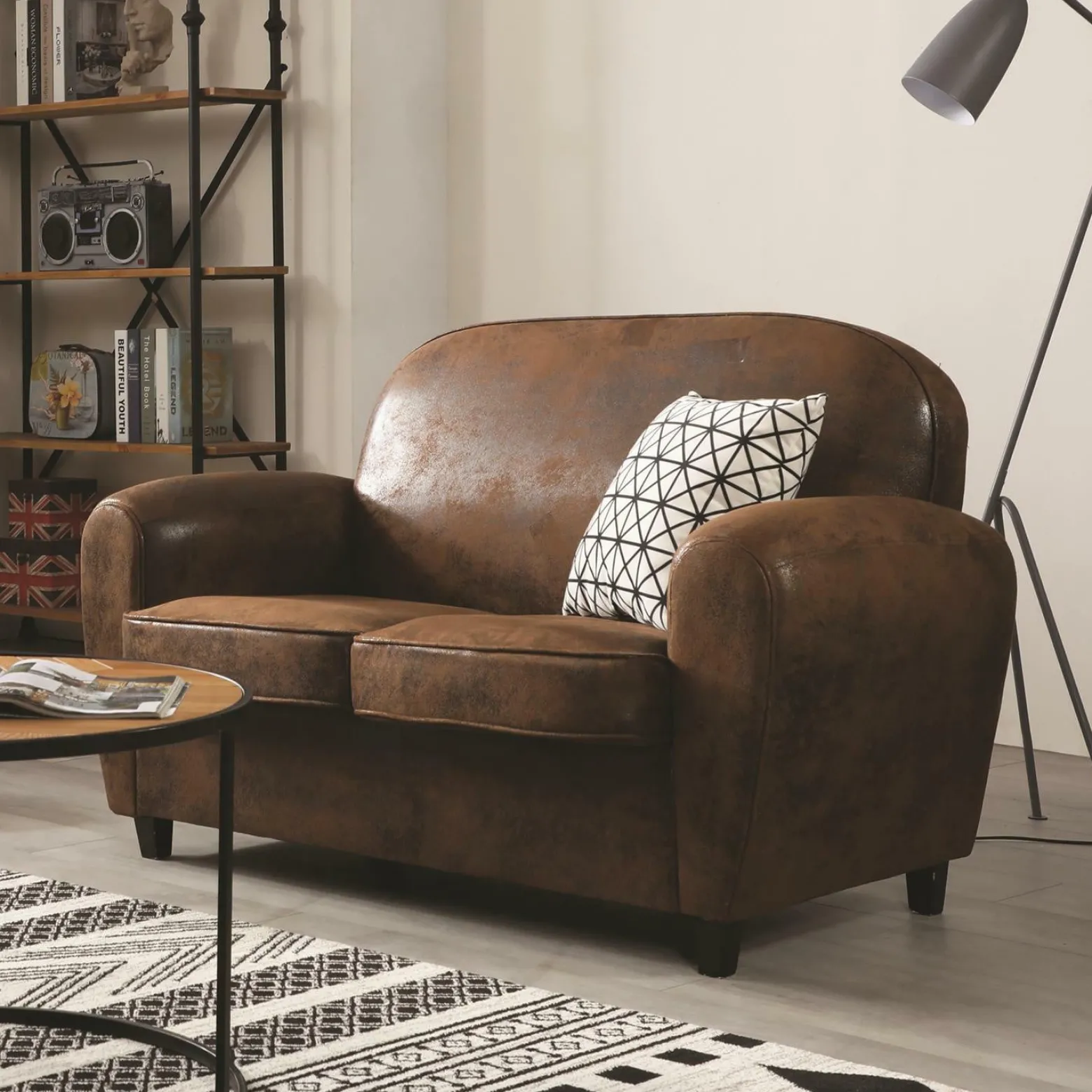 Sofa klubowa Vintage skóra ekologiczna brązowa