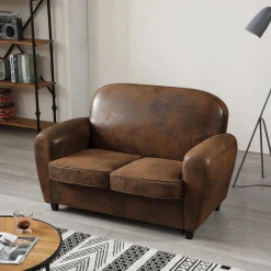 Sofa klubowa Vintage skóra ekologiczna brązowa