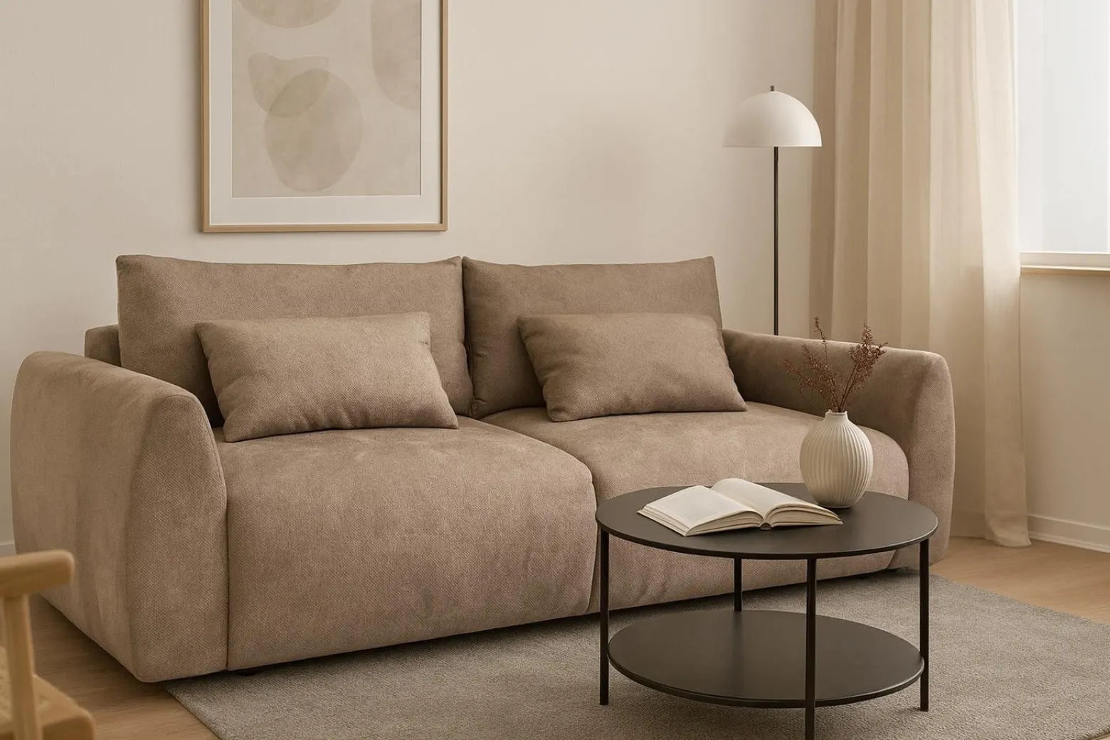 Sofa LILO z funkcją spania Kanapa rozkładana Tkanina CARLO 1901 Beżowa