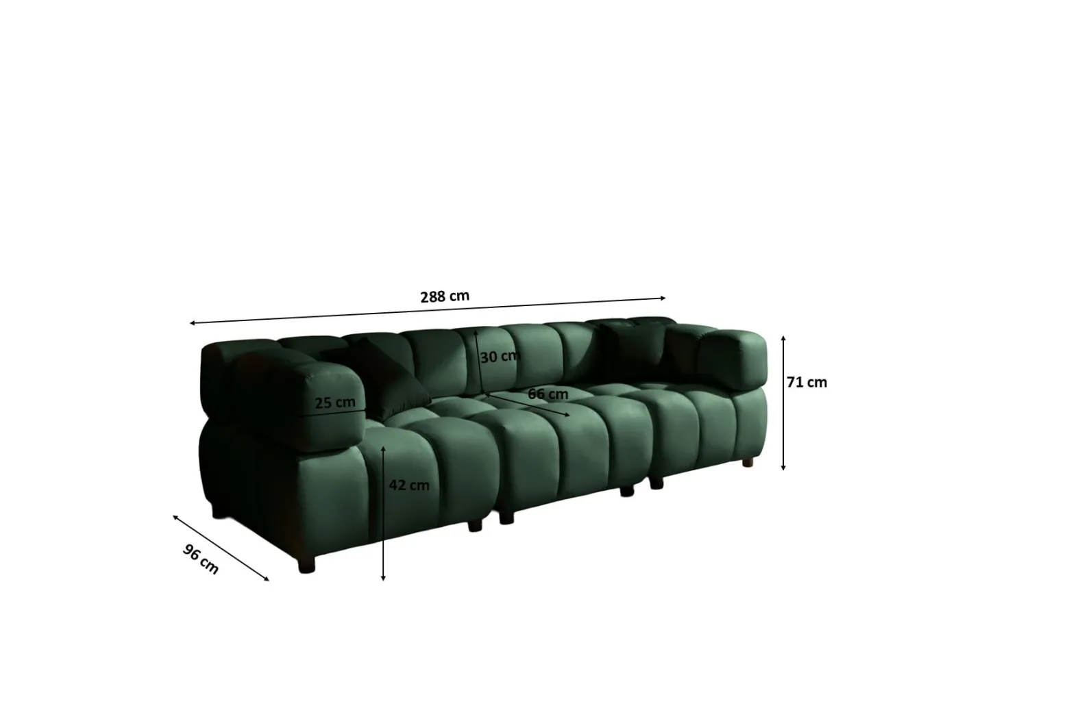 Sofa modułowa czteroosobowa, tkanina welurowa Bluvel, Zielony, Bolla