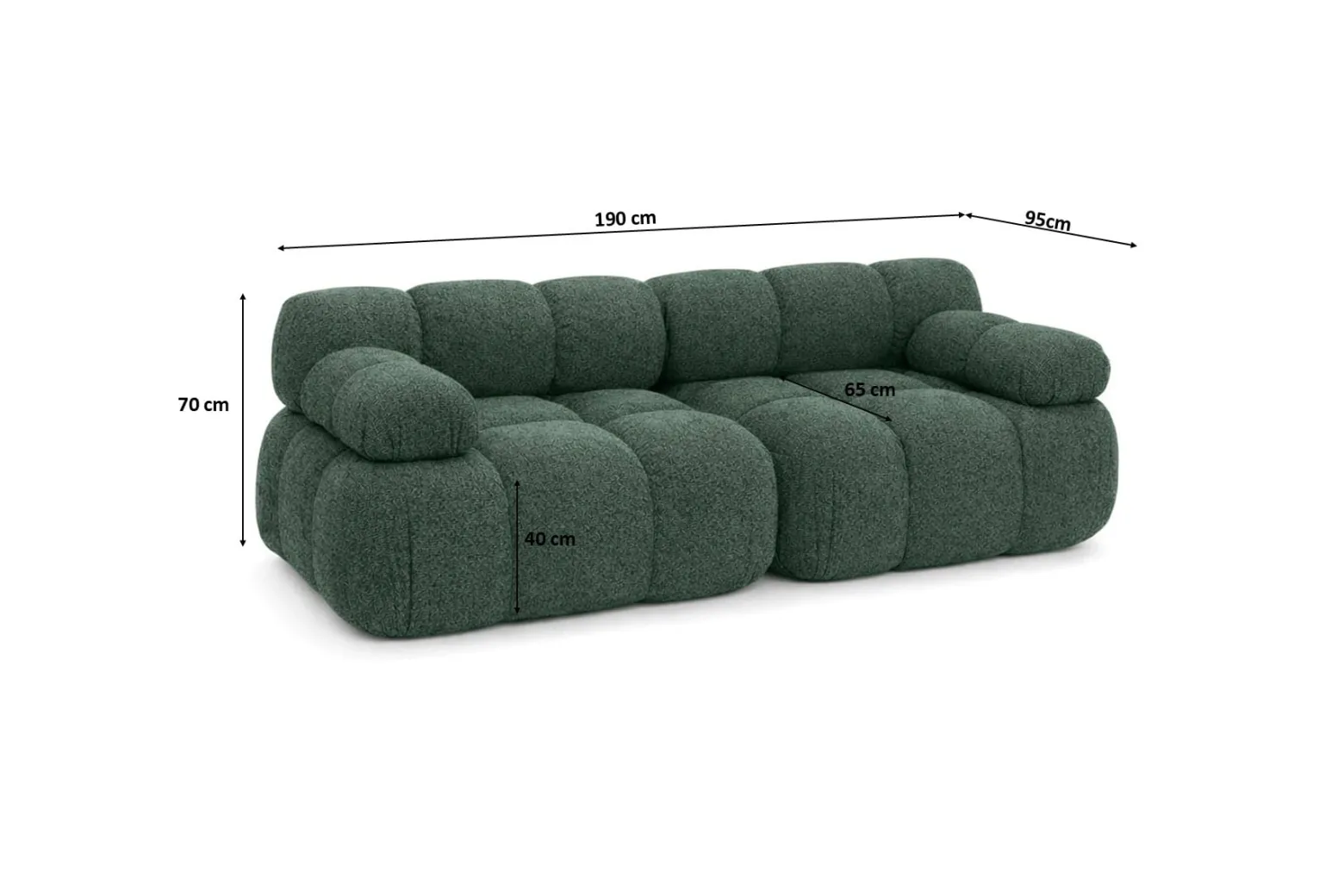 Sofa modułowa dwuosobowa, bukla Abriamo, Ciemnozielony, Selia
