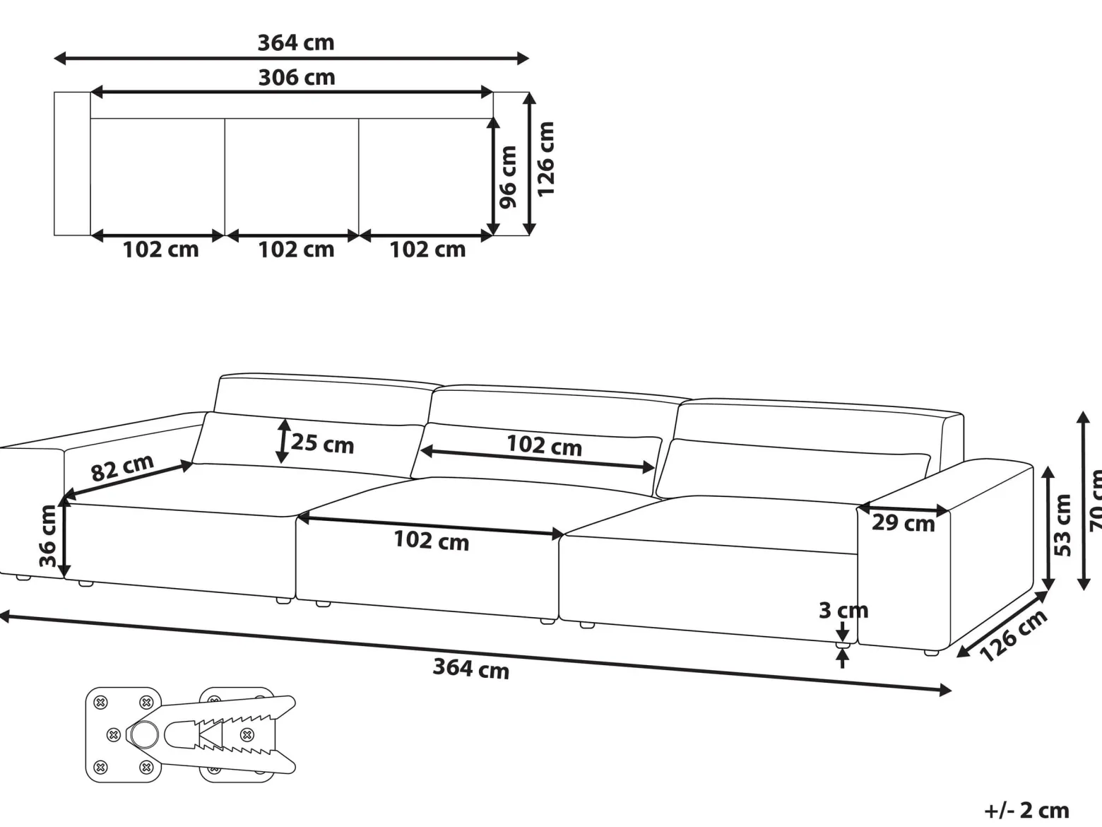Sofa modułowa 3-osobowa szara