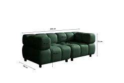 Sofa modułowa trzyosobowa, tkanina welurowa Bluvel, Zielony, Bolla