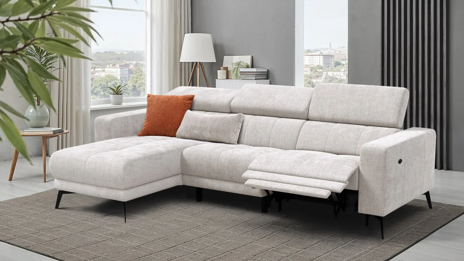 Sofa narożna 4 osobowa lewa MORELLO, kremowa, 1 x Relax Zero Gravity