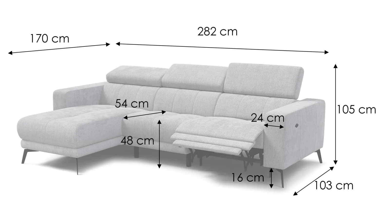 Sofa narożna 4 osobowa lewa MORELLO, kremowa, 1 x Relax Zero Gravity