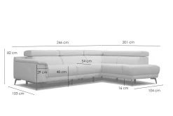 Sofa narożna 4 osobowa MATERA szara, 1 funkcja relaks