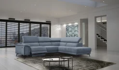 Sofa narożna 5 osobowa MATERA szaroniebieska, 1 funkcja relaks