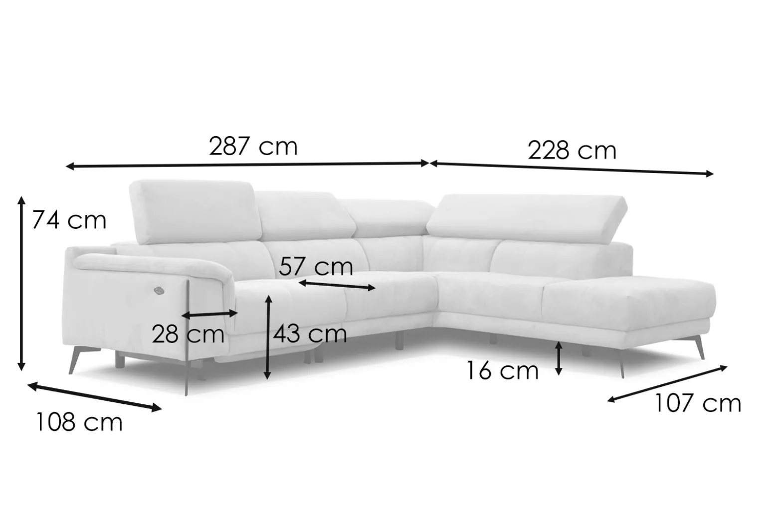 Sofa narożna 5 osobowa MATERA szaroniebieska, 1 funkcja relaks