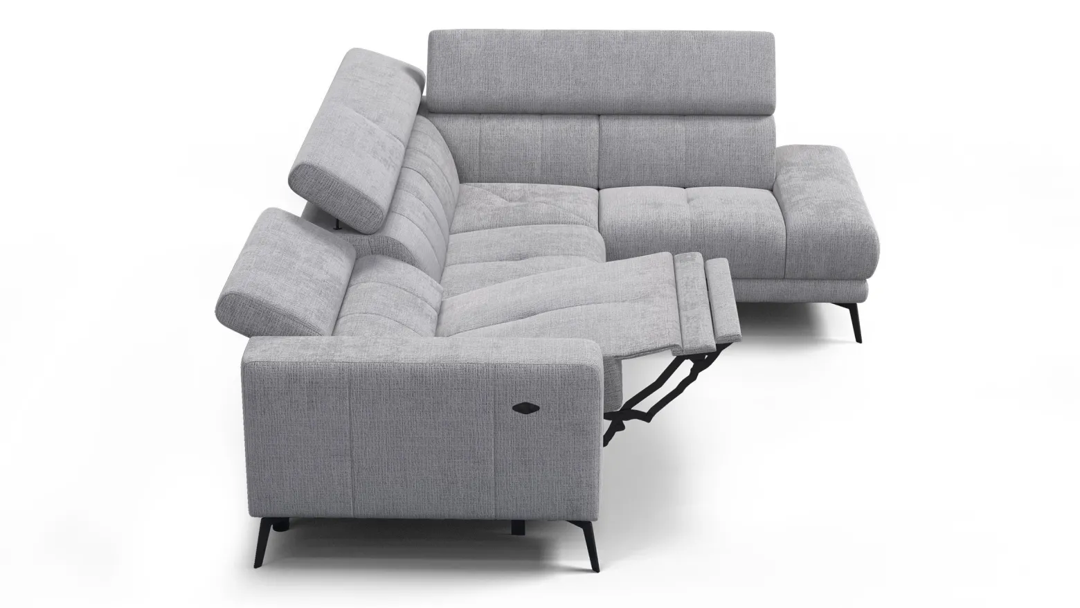 Sofa narożna 5 osobowa prawa MORELLO, jasnoszara, 1 x Relax Zero Gravity
