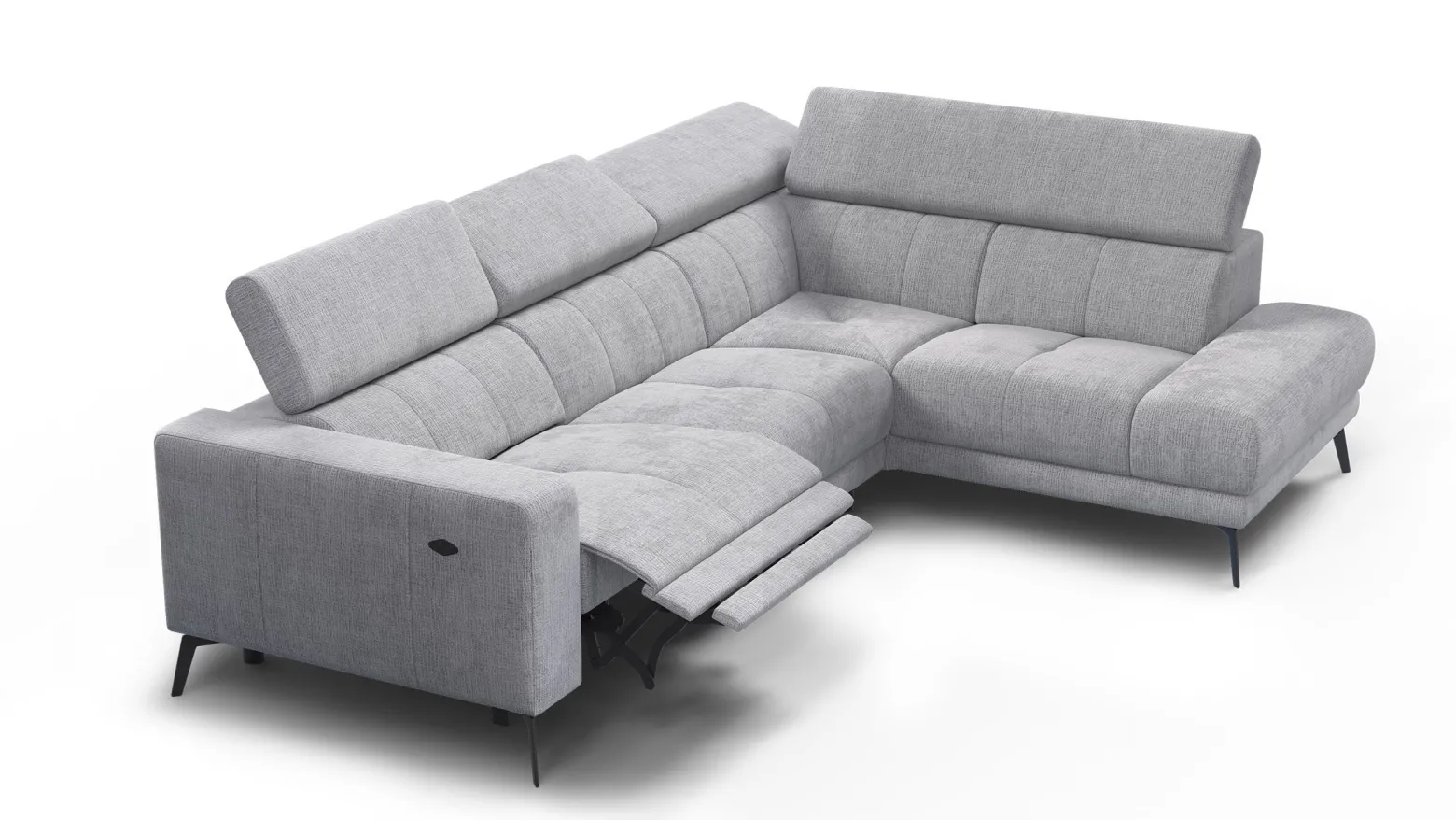 Sofa narożna 5 osobowa prawa MORELLO, jasnoszara, 1 x Relax Zero Gravity