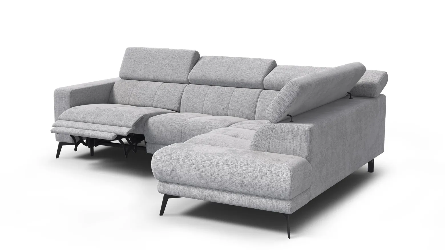 Sofa narożna 5 osobowa prawa MORELLO, jasnoszara, 1 x Relax Zero Gravity