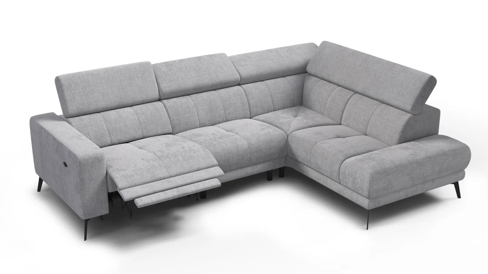 Sofa narożna 5 osobowa prawa MORELLO, jasnoszara, 1 x Relax Zero Gravity