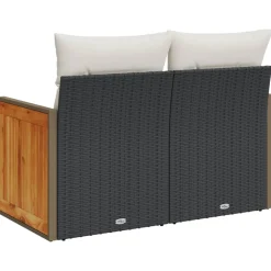 Sofa Ogrodowa Czarna z Poduszkami Fotel Siedzisko Na Taras Balkon