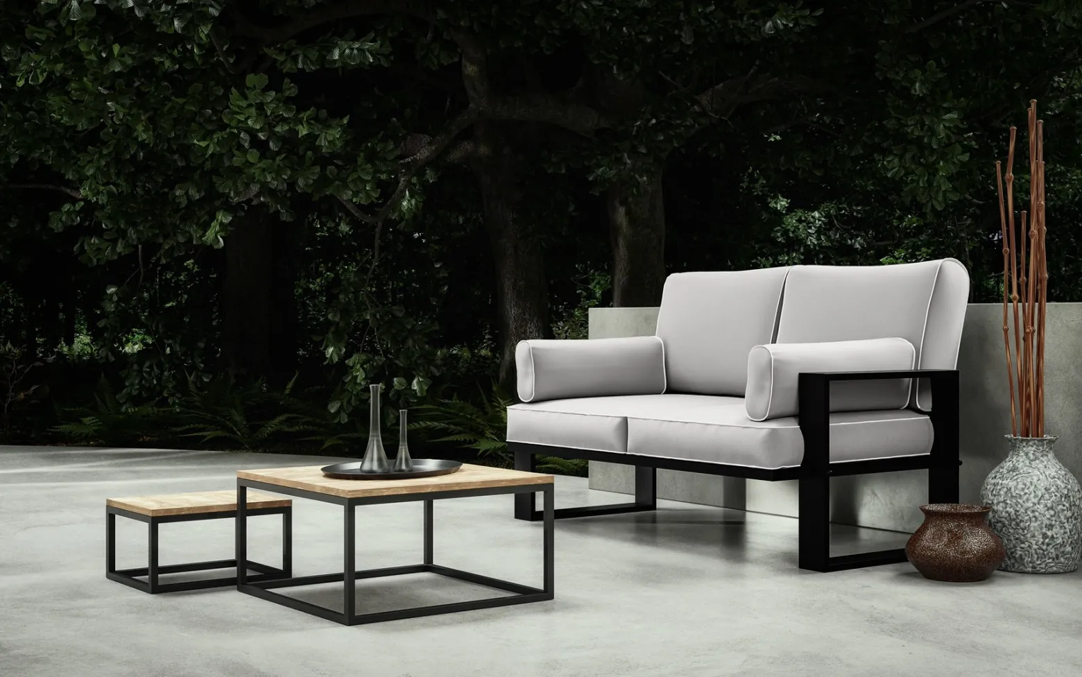 Sofa ogrodowa dwuosobowa wypoczynkowa GARTEN Jasnoszara